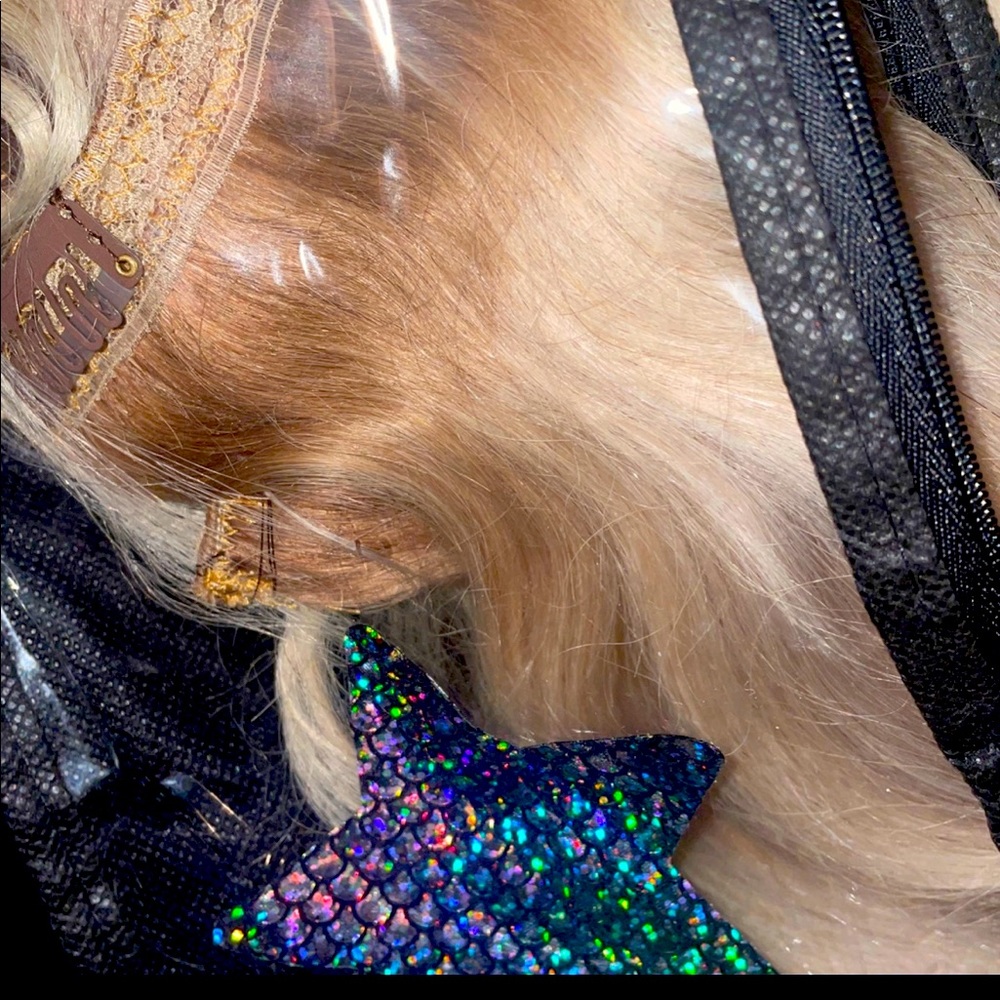 22” rooted platinum clip in custom made human hair extensions